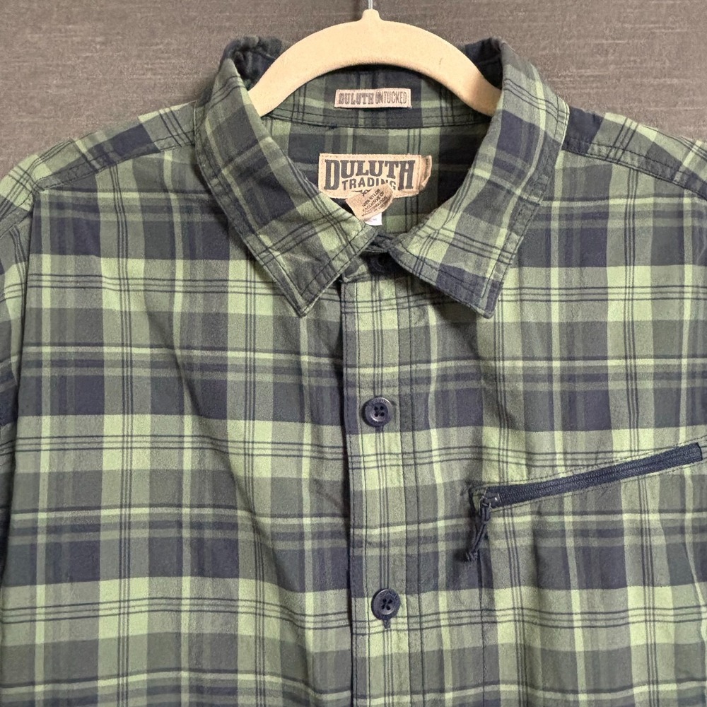 Duluth Shirt XL Green Plaid Nylon Long Sleeve Untucked Outdoor Work Hiking - Picture 2 of 9